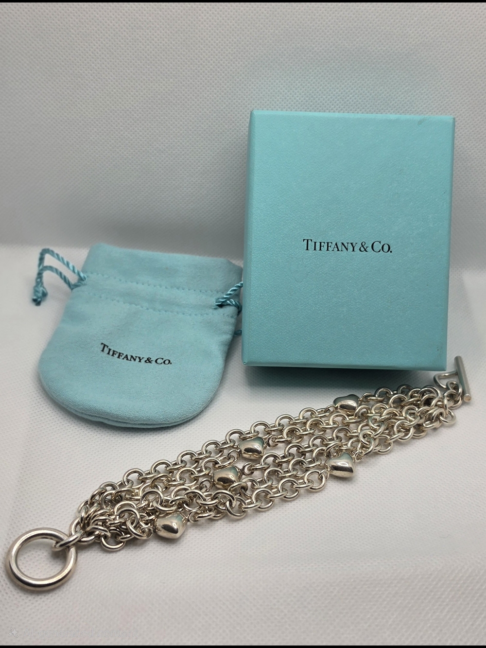 Auth Tiffany & Co RARE Silver Hearts Heart Multi Chain Toggle Bracelet Bangle